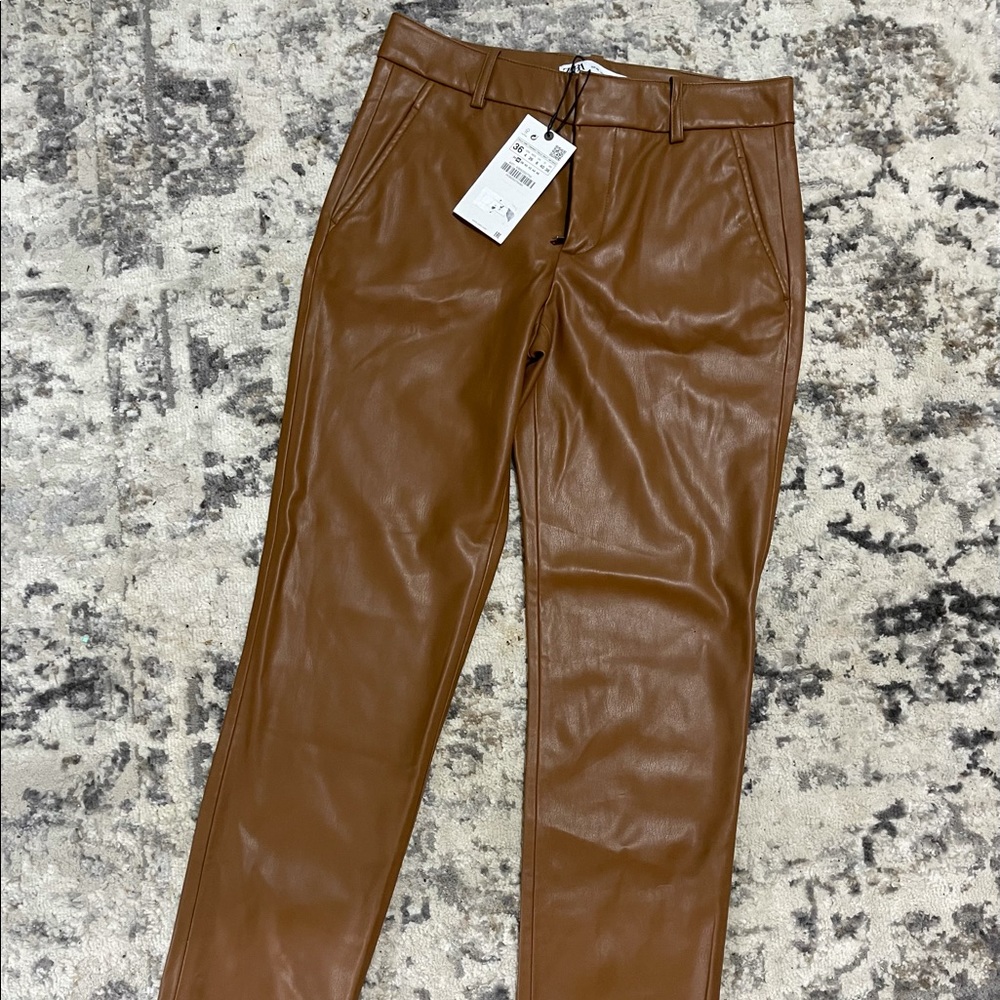 Zara faux leather pants cognac size 4